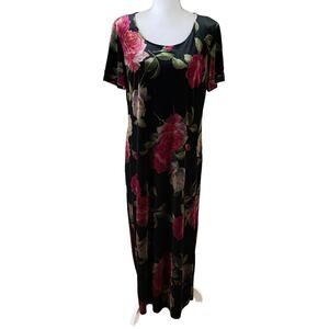 Vintage Cimmaron Size L Large Floral Velvet Maxi Dress Modest